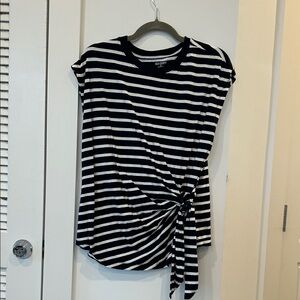 Old Navy—Navy & White Striped Tie-Side Short Sleeve Top